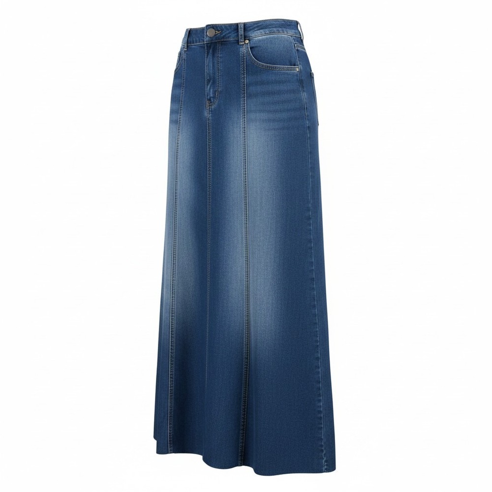 EST 1946 Denim Womens Blue Stretch Maxi Skirt Size 14 Long Faded Panel Slit